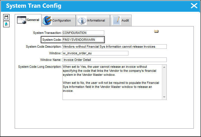 FINSYSVENDORWARN_Config