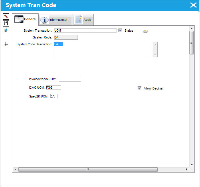 SystemTranCode(UOM)