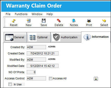 12_WarrantyClaimOrder_Information