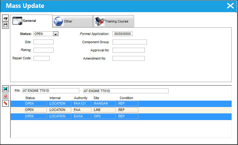Mass Update, via Vendor PN Repair Capability(4)