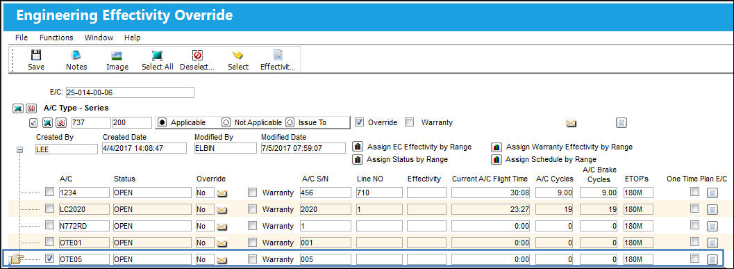 Assign EC Effectivity By Range Button, via AC EC Effectivity(7)