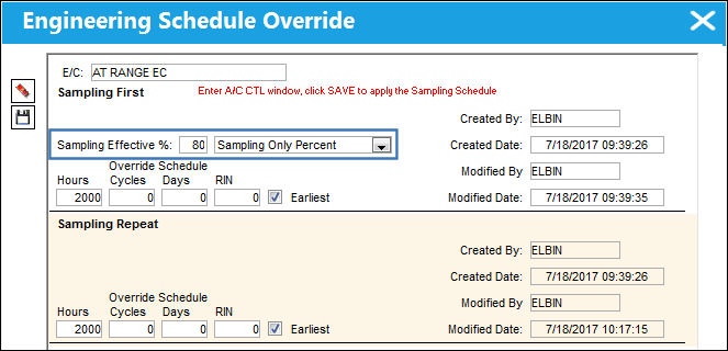 Override Sampling Schedule button, via Engineering Control SChedule Tab (6)