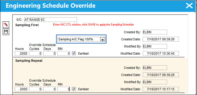 Override Sampling Schedule button, via Engineering Control SChedule Tab (13)
