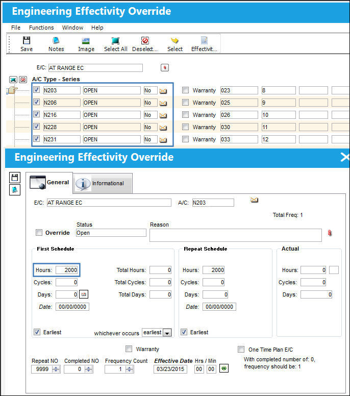 Override Sampling Schedule button, via Engineering Control SChedule Tab (15)