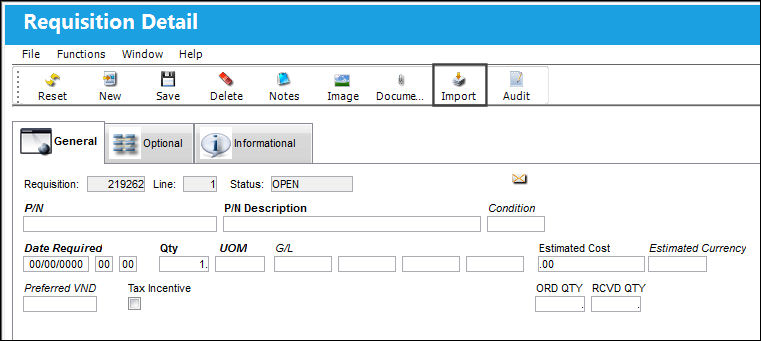 Import Button, via Requisition Detail