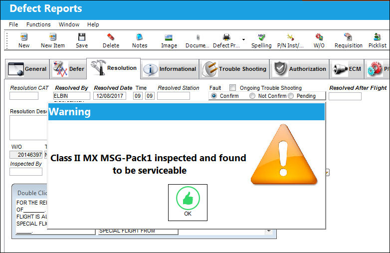 125 - MEL Defect Report Resolution Message (2) [Defect Report Detail, Resolution Tab]