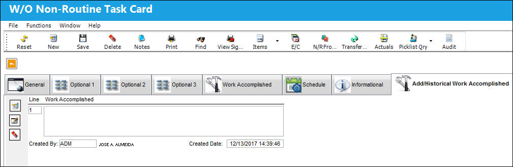 125 Shop WO Non-Routine Task Card, AddHistorical Work Accomplished Tab (1)