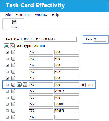 125 Apply Effectivity To All Items Button, via Task Card Effectivity (3)