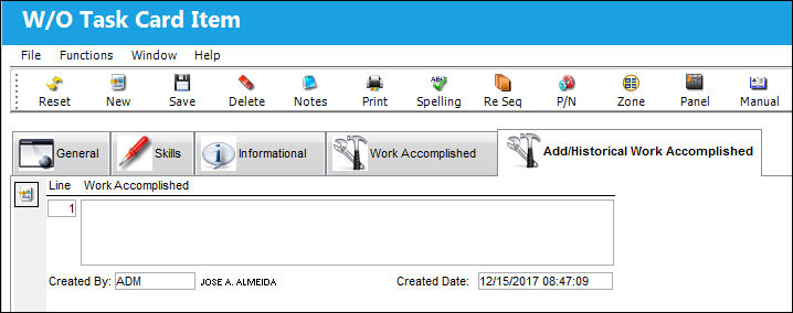 125 Shop WO (NR) Task Card Item, AddHistorical Work Accomplished Tab (1)