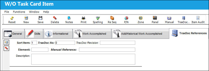 125 Shop WO (NR) Task Card Item, TraxDoc References Tab (1)