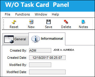 Shop WO (NR) Task Card Panel, Informational Tab (1)