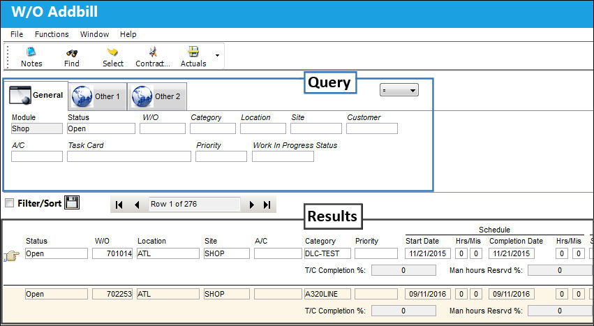 125 Shop WO Addbill, General Tab (1)