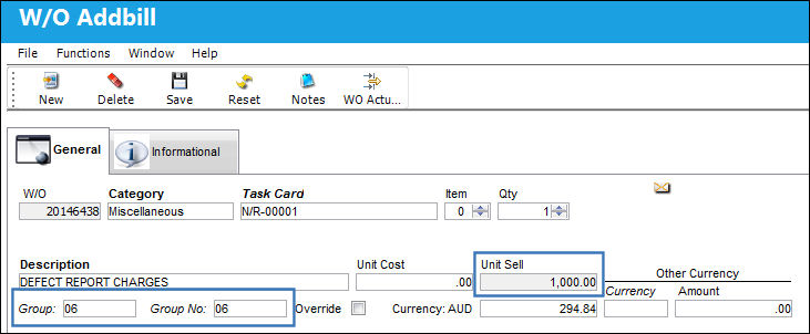 125 Shop WO Addbill, General Tab (4)