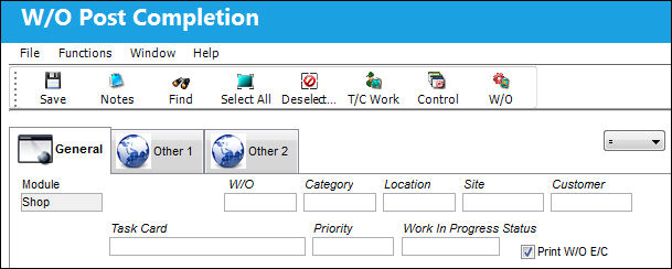 125 Shop WO Post Completion, General Tab (1)