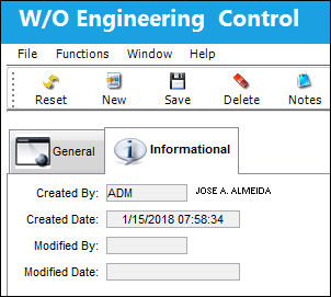 125 Shop WO Engineering Control, Informational Tab (1)