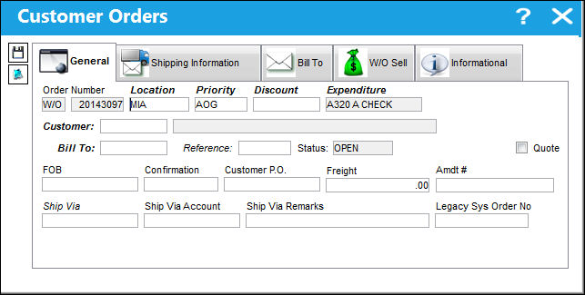 125 Customer Order, General Tab, via Third Party Shop WO (1)