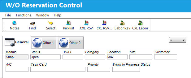 125 Shop WO Reservation Control, General Tab (1)