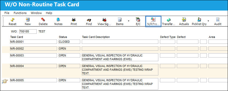 125 NR From TC Button, via Shop WO Non-Routine Task Card (0)