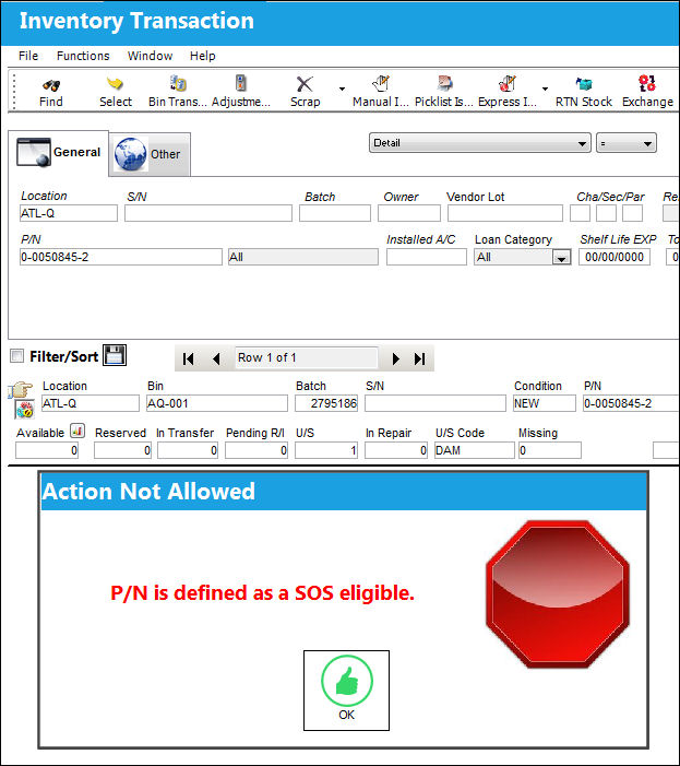 125 Return from Quarantine Button, via Inventory Transaction (6)