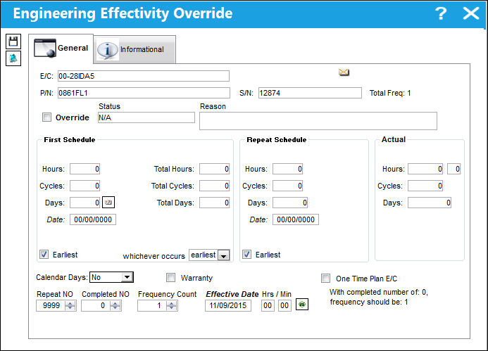 eMRO Override Button, via Engineering Effectivity Override (1)