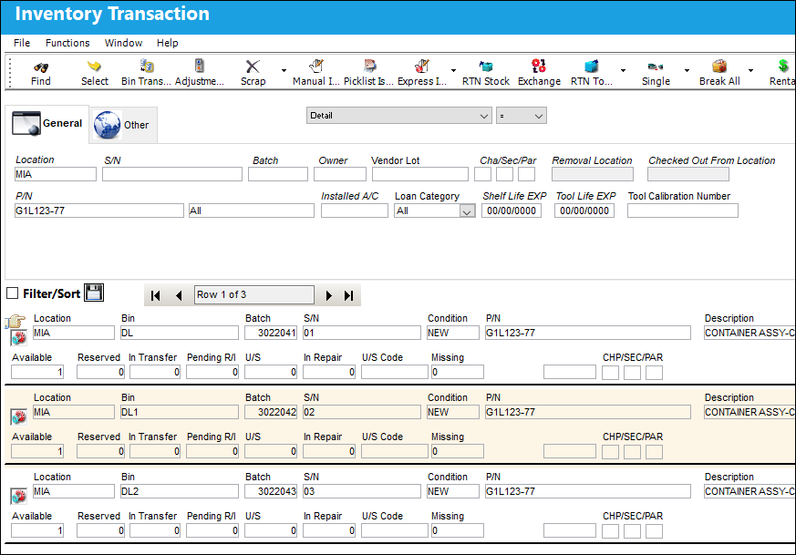 Actual Inventory Transaction