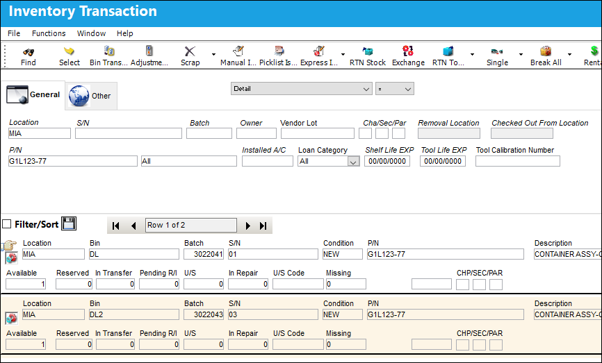 Inventory Transaction actual