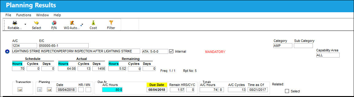 Engineering effectivity override  Aircraft total hours