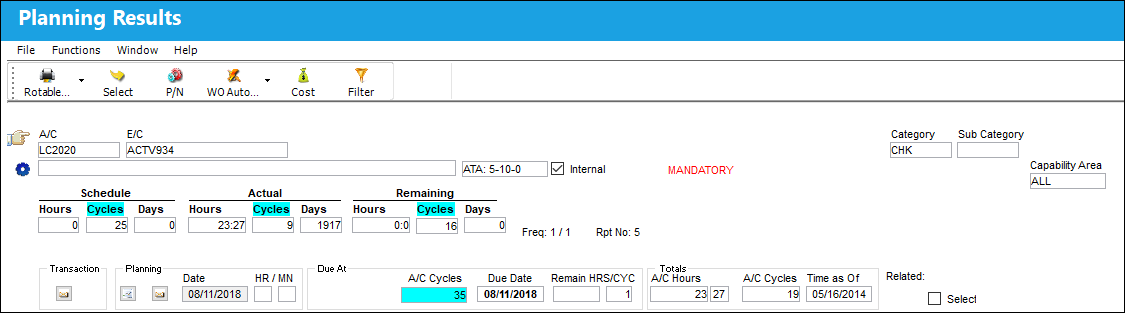 Planning Results Aircraft Cycles