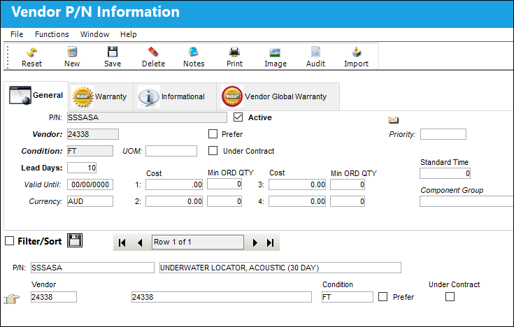 Cost import button