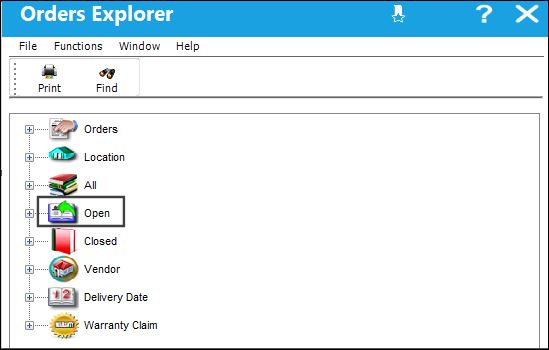 open view, via Orders Explorer