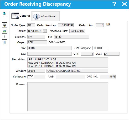 Order Receiving Discrepancy Button, via Order Query (1)