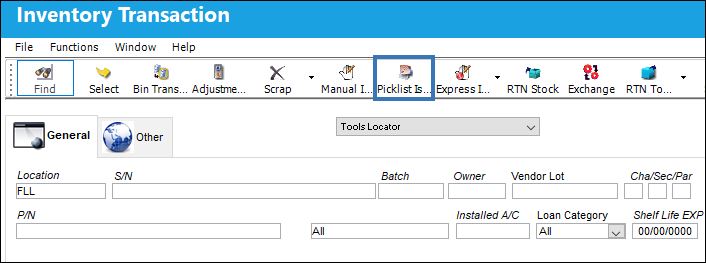Picklist issue button
