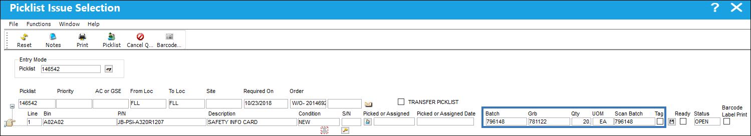 Picklist issue window switch to no