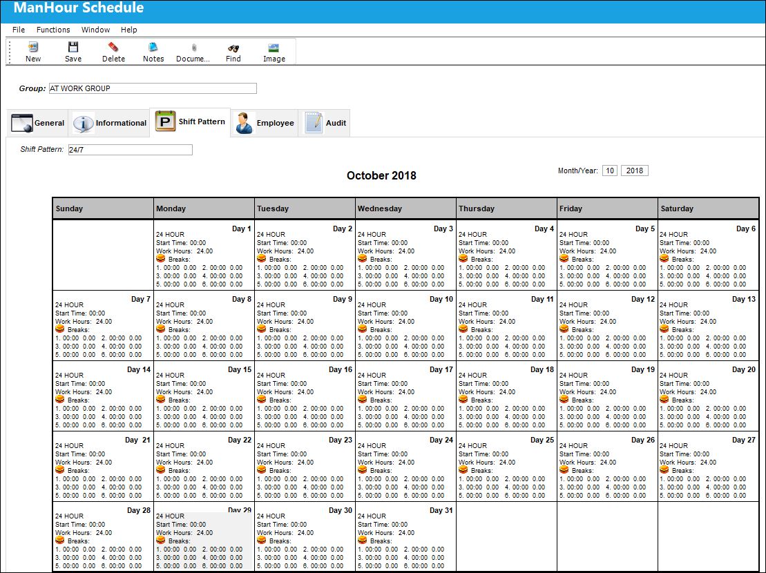 ManHour Schedule, Shift Pattern Tab (7)