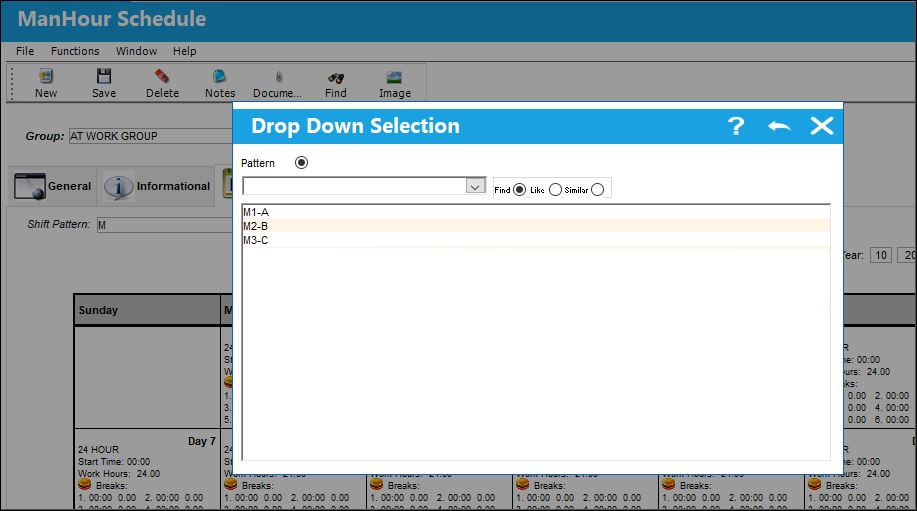 ManHour Schedule, Shift Pattern Tab (9)