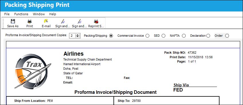 Print Button via Packing and Shipping Detail