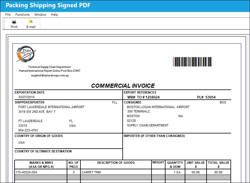 Reprint Signed Document, via Packing Shipping Print