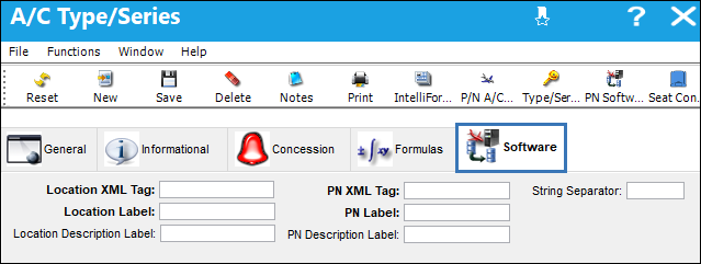 A/C Type/Series, Software Tab