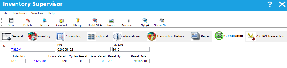 Inventory Supervisor, Compliance Tab