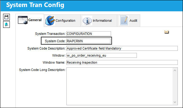 RIAPCRMN SYS TRANS CONFIG