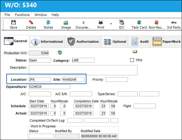 Task Card Authorization Work Order Allowed Location