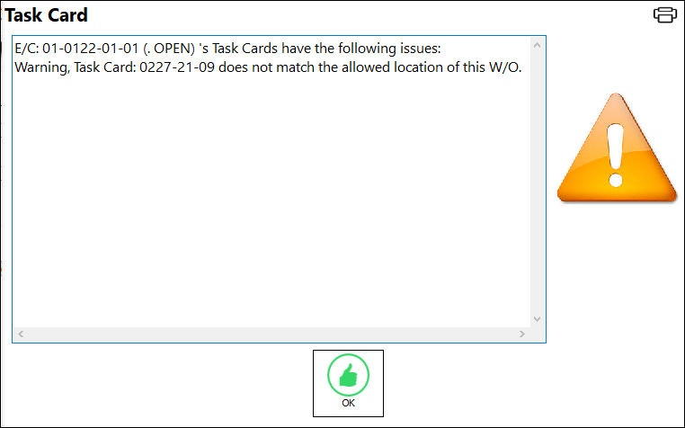 Task Card Authorization Allowed Locations EC error