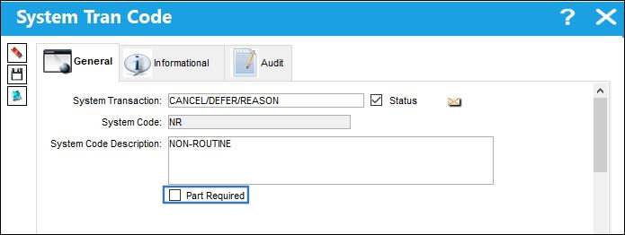 Cancel Defer Part Required Not Selected