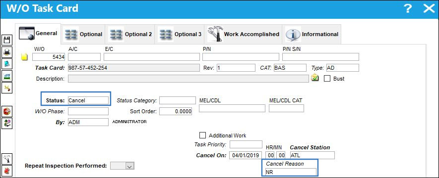 Cancel Defer NR No Part Required
