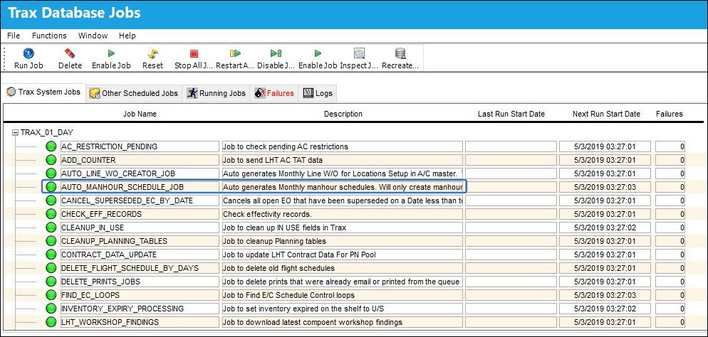 AUTOMANHOURSCHEDULE Set to Yes, Trax Database Jobs