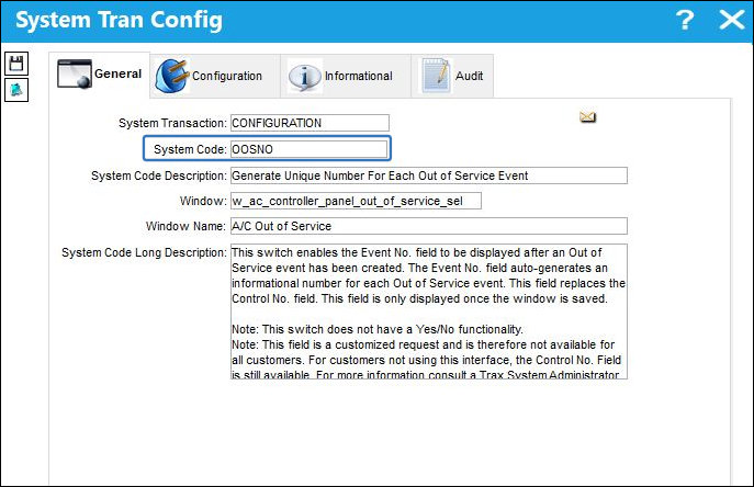 OOSNO System Trans Config