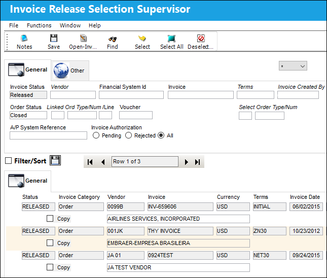 Invoice Release Selection Supervisor