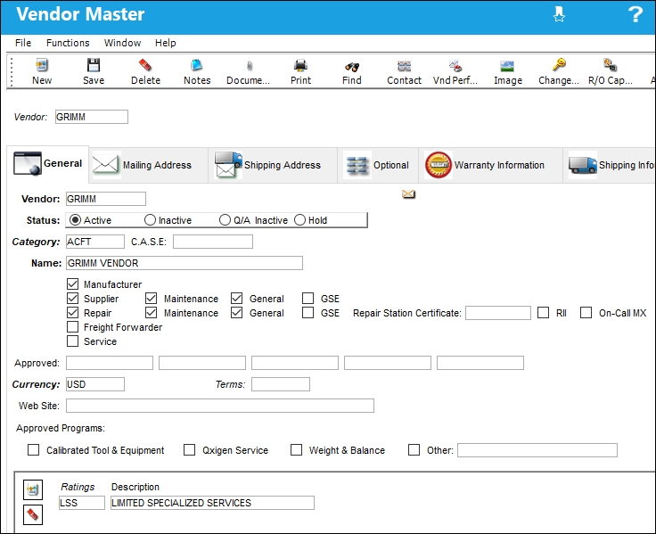 Vendor Master, General Tab (1)