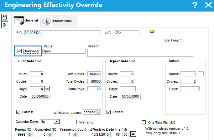 125 Engineering Effectivity Override (AC EC), via AC EC Effectivity (2)