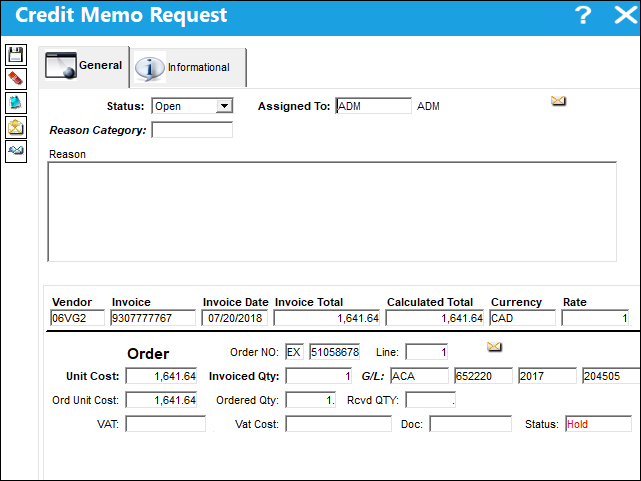 TRAX Credit Memo Request